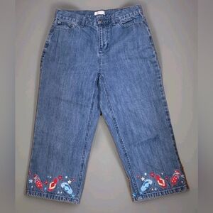 Christopher & Banks Women's Denim Capris Embroidered Flip Flops Size 6
